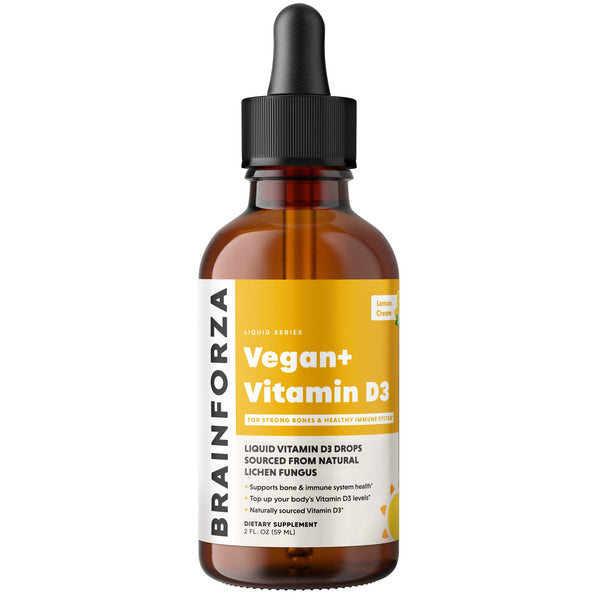 Brain Forza Vegan Mushroom Liquid Vitamin D3 Drops Strong potent 1000IU 2oz Natural