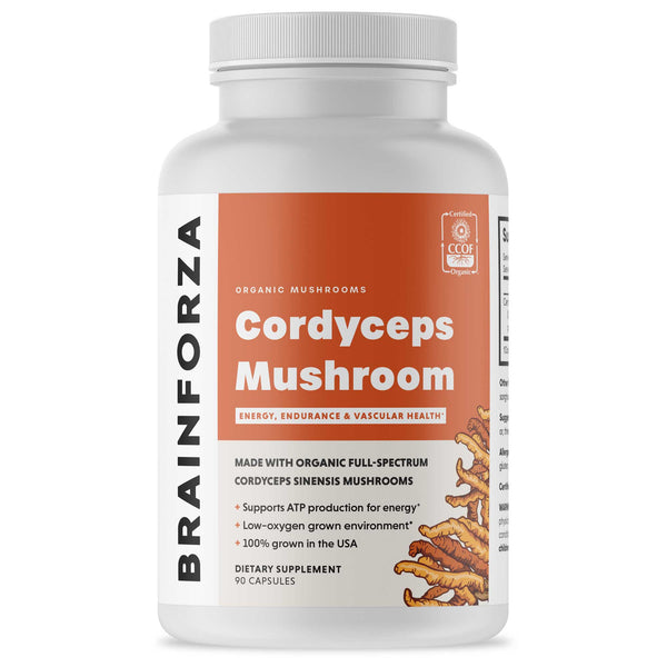 Brain Forza Organic Cordyceps Mushroom Capsules 500mg Stronger Than Extracts, 90 Capsules