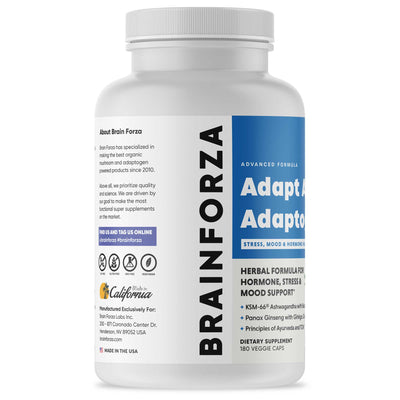 Brain Forza Adapt All Rhodiola Lemon Balm KSM-66 Ashwagnadha Ginkgo Bilboa Ginseng Bacopa, 180 Capsules