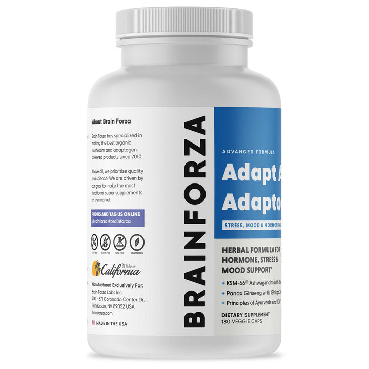 Brain Forza Adapt All Rhodiola Lemon Balm KSM-66 Ashwagnadha Ginkgo Bilboa Ginseng Bacopa, 180 Capsules