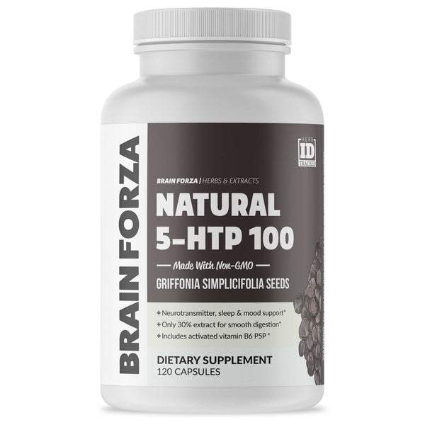 Brain Forza Natural Extract 5-HTP 100mg Vitamin B6 Cofactor Griffonia, 120 Capsules