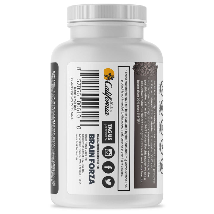 Brain Forza Natural Extract 5-HTP 100mg Vitamin B6 Cofactor Griffonia, 120 Capsules