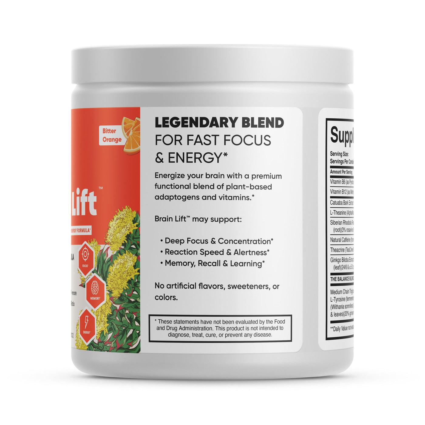 Brain Forza Brain Lift Energizing Brain Formula Rhodiola TeaCrine L-Theanine Vitamin B2 Catuaba Ginkgo Biloba KSM-66 Ashwagandha Green Tea