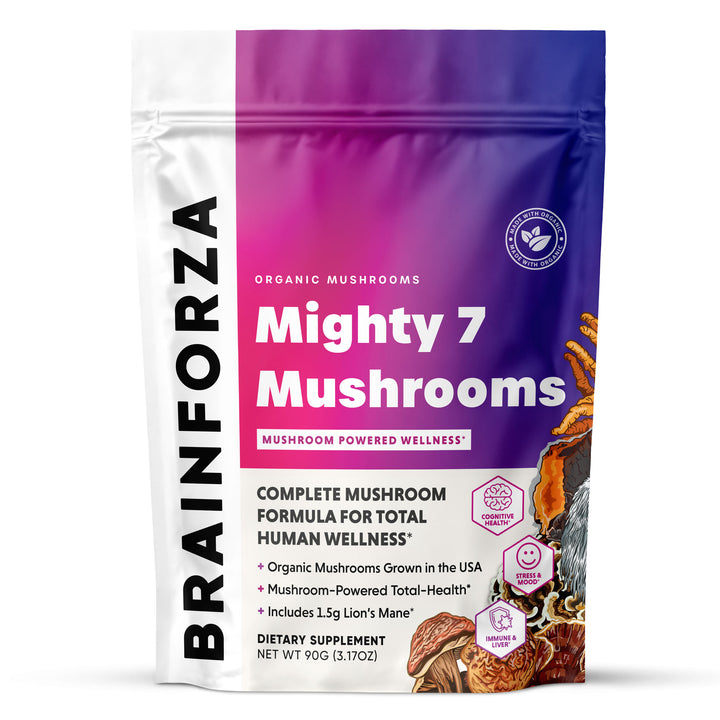 Brain Forza Mighty 7 Mushrooms Powder Organic Lions Mane Turkey Tail Reish chaga Cordyceps blend