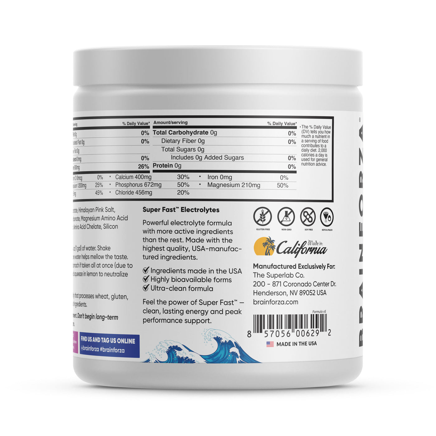 Brain Forza Super Fast Electrolytes For Fasting Sodium Potassium Magnesium Zinc Salt Natural No Sugar USA Zero Calories