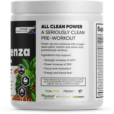 Brain Forza Potenza Natural Pre Workout Peak ATP Agmatine, BetaPower Ginkgo TeaCrine Cordyceps Mushroom 20 Servings Natural