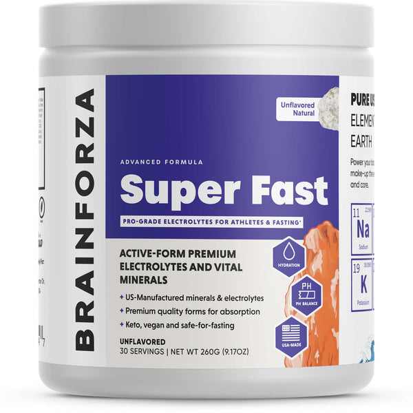 Brain Forza Super Fast Supplement For Fasting Zero Sugar Natural No Flavor Flavorless Electrolytes Potassium, 30 Servings