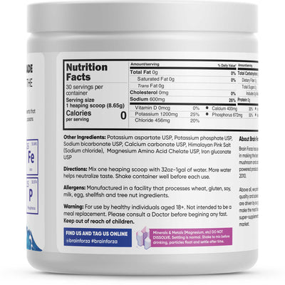 Brain Forza Super Fast Supplement For Fasting Zero Sugar Natural No Flavor Flavorless Electrolytes Potassium, 30 Servings